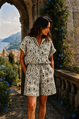 Short Sleeve Aztec Print Blouse