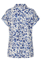 Short Sleeve Floral Print Blouse Blue/Ivory