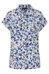Short Sleeve Floral Print Blouse Blue/Ivory