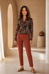 Long Sleeve Abstract Print Blouse