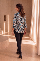 3/4 Sleeve Turquoise Print Blouse