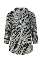 3/4 Sleeve Turquoise Print Blouse