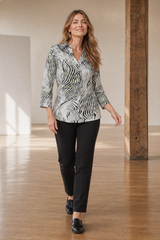 3/4 Sleeve Khaki Animal Print Blouse