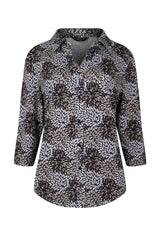 3/4 Sleeve Navy Floral Print Blouse