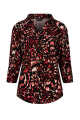 3/4 Sleeve Red Floral Print Blouse