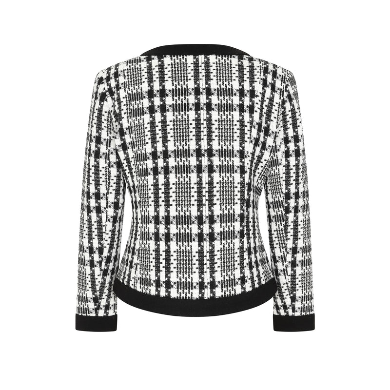 Long Sleeve Check Boucle Cropped Jacket Black/White