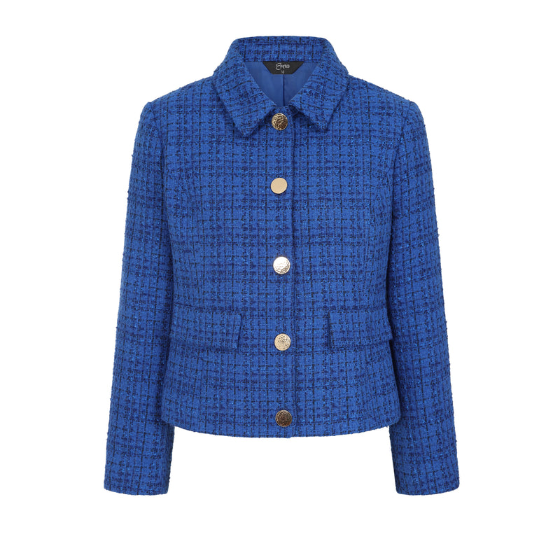 Boucle Cropped Classic Collar Jacket Cobalt