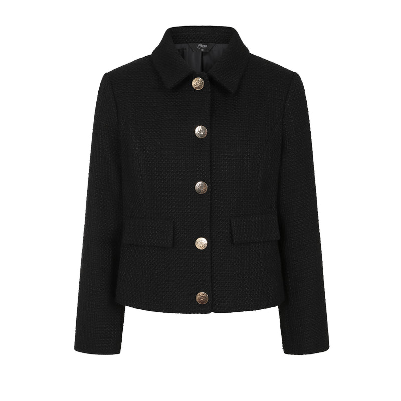 Boucle Cropped Classic Collar Jacket Black