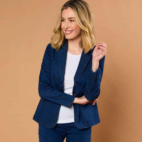 Tailored Denim Blazer Denim Blue