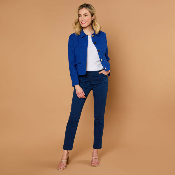 Classic Collar Cropped Boucle Jacket Blue