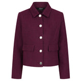 Classic Collar Cropped Boucle Jacket Berry