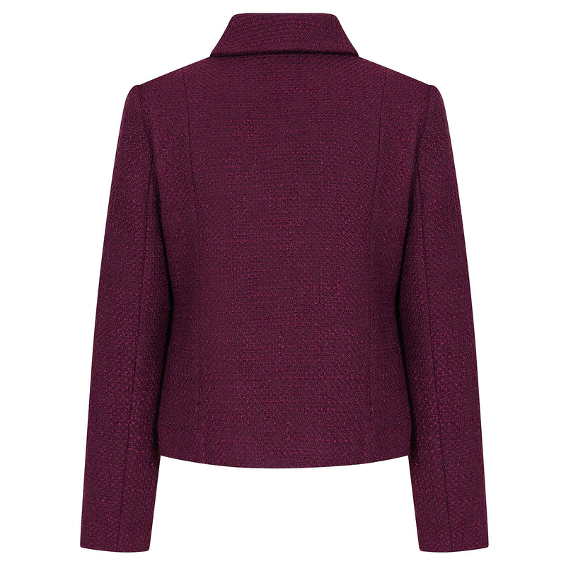 Classic Collar Cropped Boucle Jacket Berry