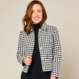 Classic Collar Cropped Boucle Jacket Grey/White