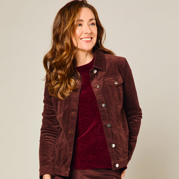 Corduroy Jean Style Stretch Jacket Brown