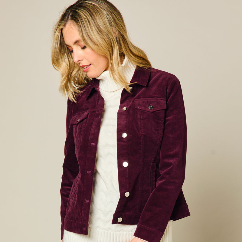 Corduroy Jean Style Stretch Jacket Burgundy