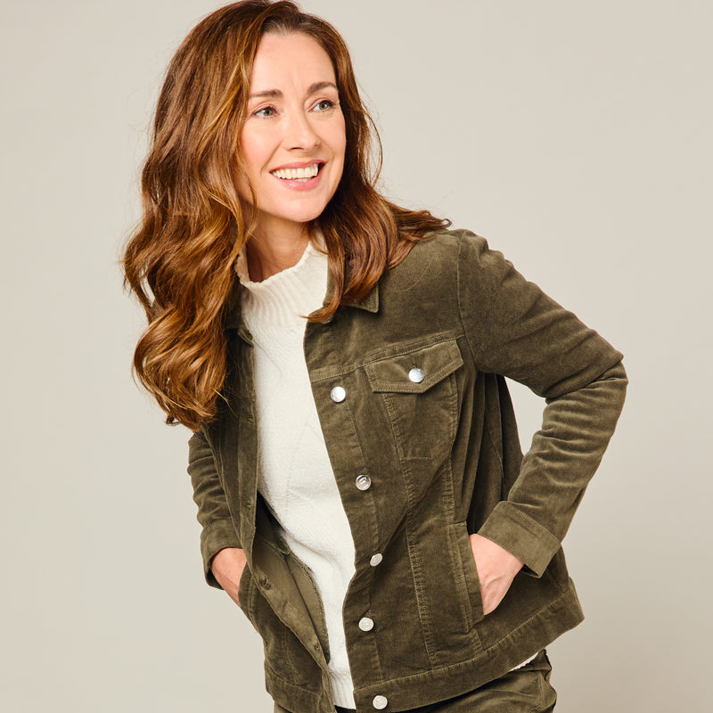 Corduroy Jean Style Stretch Jacket Khaki