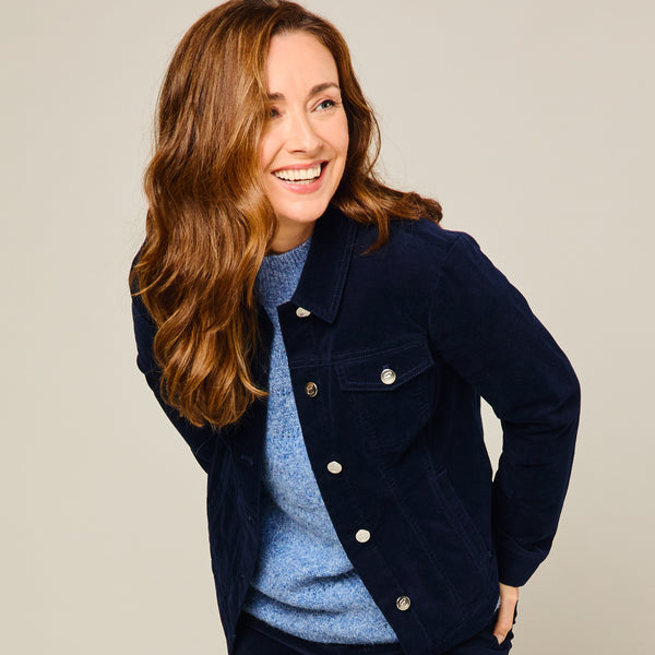 Corduroy Jean Style Stretch Jacket Navy