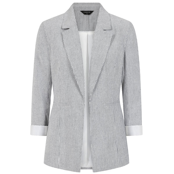 Linen Roll Cuff Striped Blazer Navy/White