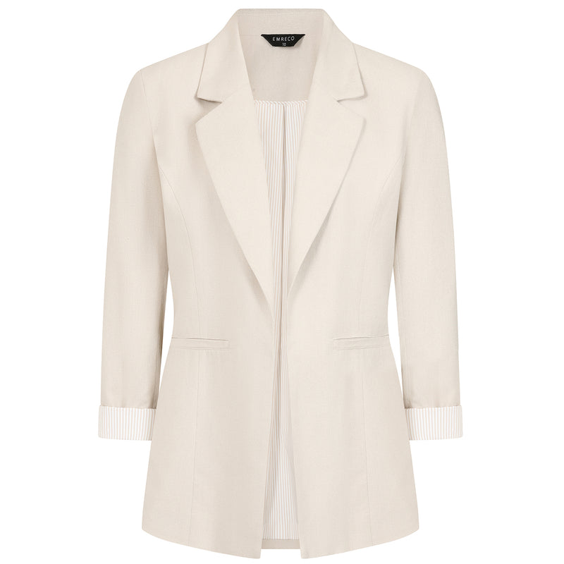 Linen Roll Cuff Blazer Stone