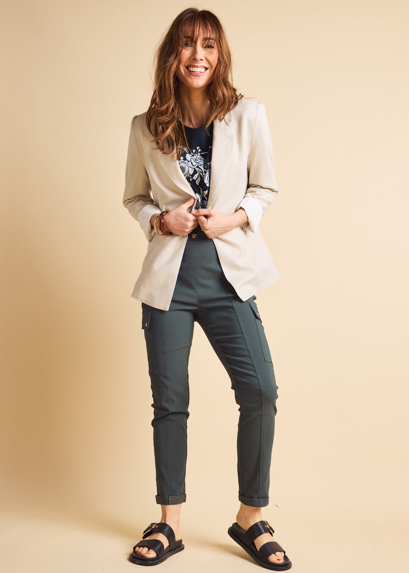 Linen Roll Cuff Blazer Stone