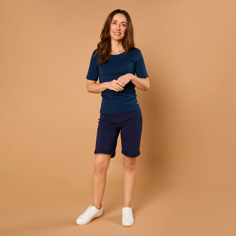 Stretch Bengaline Turn Up Short Navy