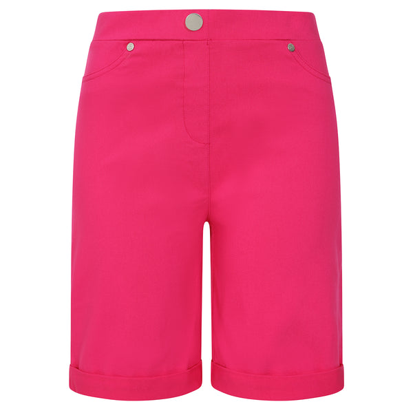 Stretch Bengaline Turn Up Short Hot Pink