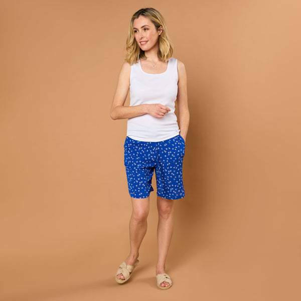 Print Crinkle Shorts With Side Pockets Blue