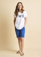 Stretch Denim Knee Length Short Light Denim