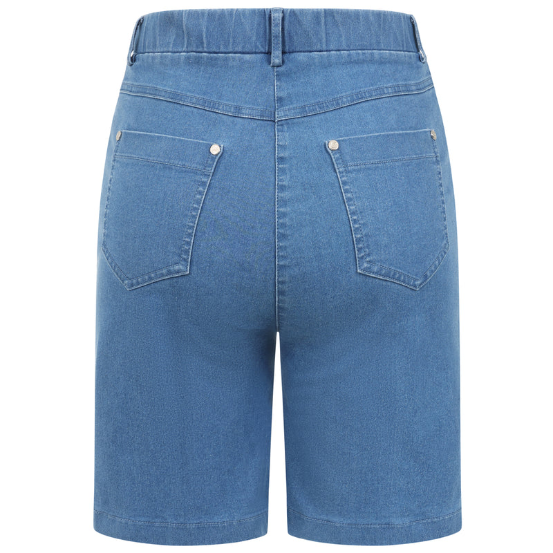 Stretch Denim Knee Length Short Light Denim