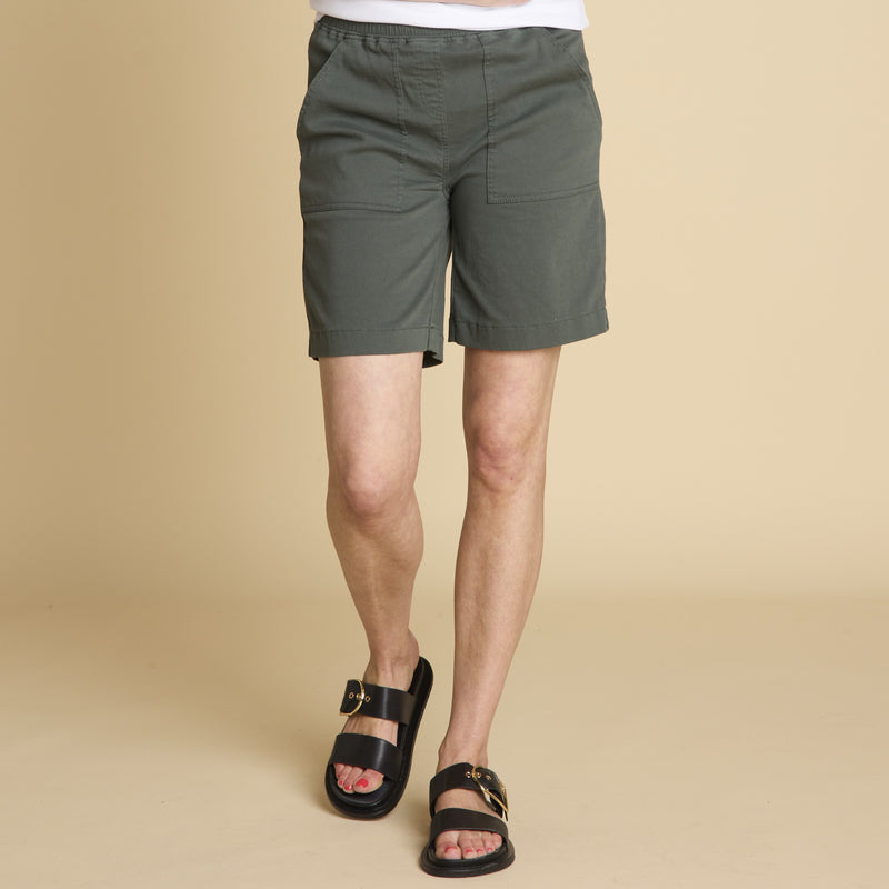 Washed Cotton Stretch Short Khaki