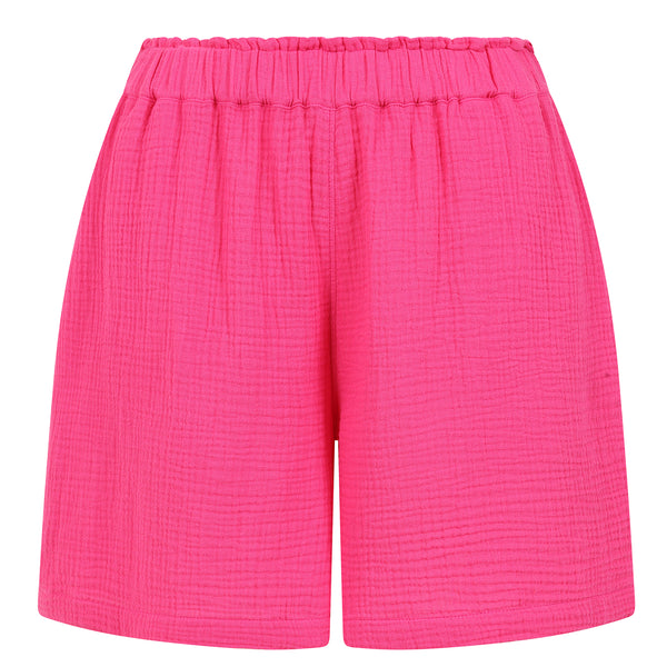 Textured Elastic Waist Shorts Pink