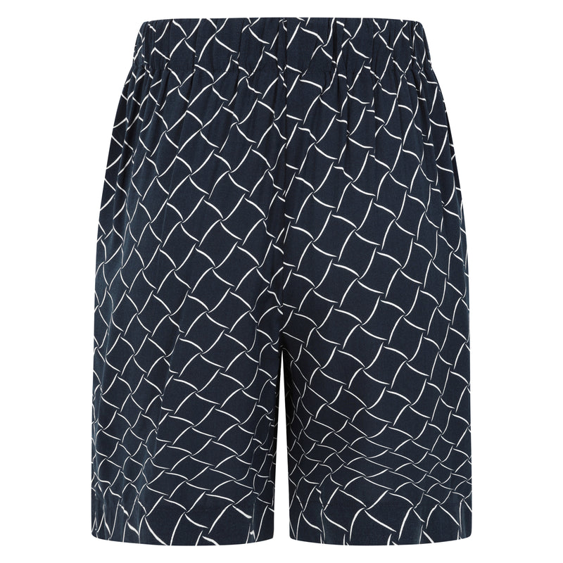 Elasticated Waist Geo Print Shorts Navy