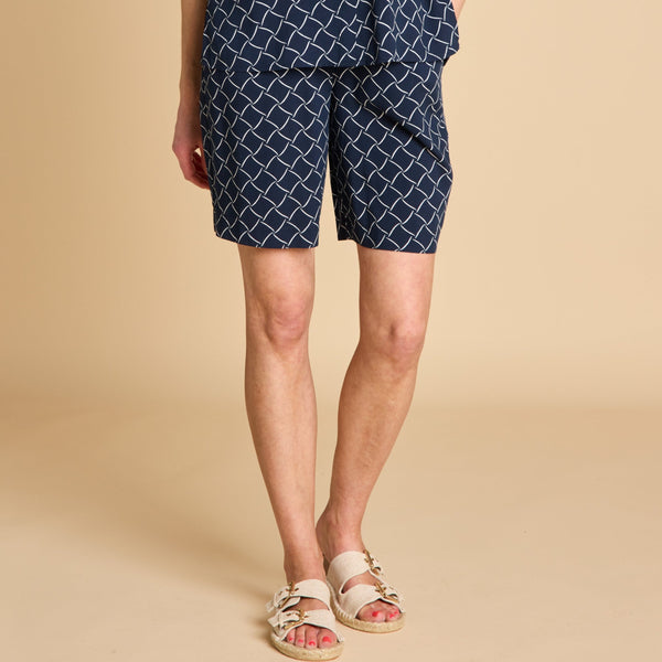 Elasticated Waist Geo Print Shorts Navy