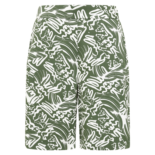 Elasticated Waist Swirl Print Shorts Green
