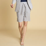 Linen Tie Waist Stripe Shorts Navy/White