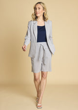 Linen Tie Waist Stripe Shorts Navy/White