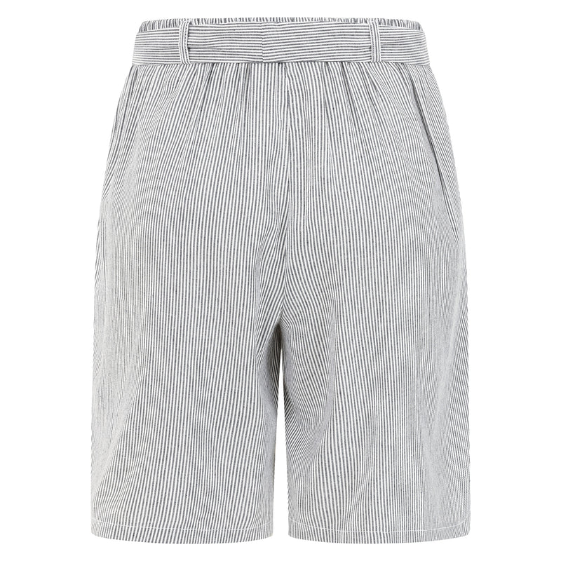 Linen Tie Waist Stripe Shorts Navy/White