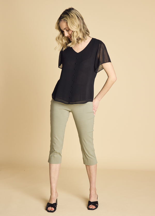 Jean Style Bengaline Stretch Crop Khaki