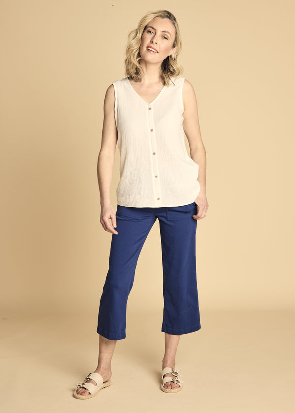 Cotton Washed Stretch Straight Leg Crop Navy