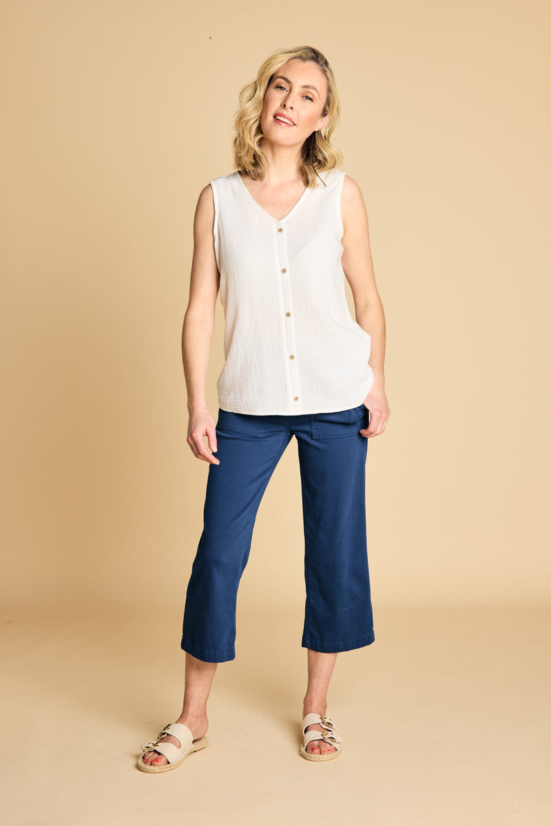 Cotton Washed Stretch Straight Leg Crop Navy