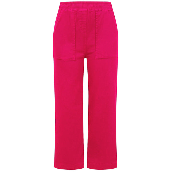 Cotton Washed Stretch Straight Leg Crop Hot Pink