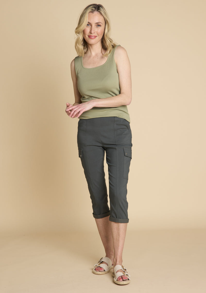 Combat Style Bengaline Stretch Crop Dark Khaki