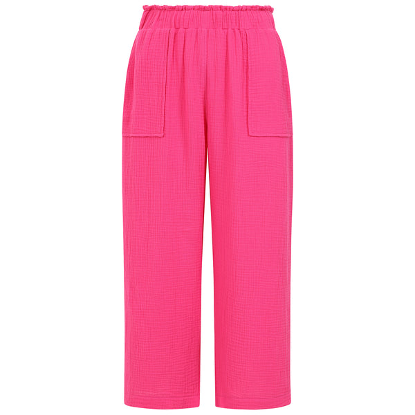 Textured Elastic Waist Crop Pink