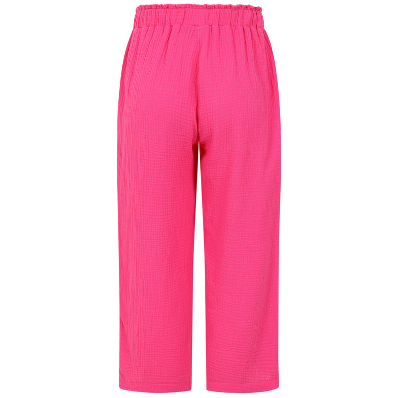 Textured Elastic Waist Crop Pink