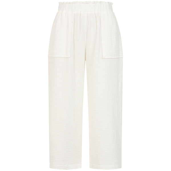 Textured Elastic Waist Crop White