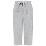 Linen Tie Waist Stripe Crop Navy/White