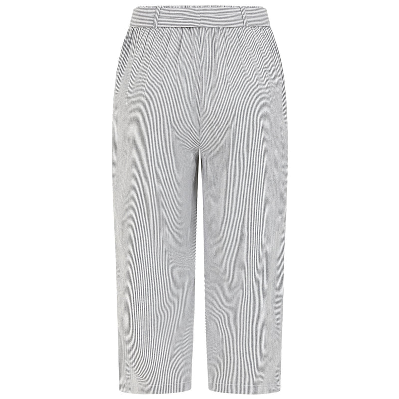 Linen Tie Waist Stripe Crop Navy/White
