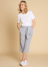 Linen Tie Waist Stripe Crop Navy/White