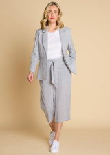 Linen Tie Waist Stripe Crop Navy/White