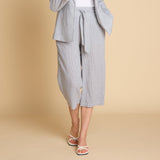Linen Tie Waist Stripe Crop Navy/White